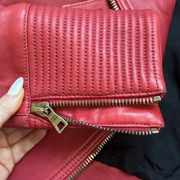 Balmain Red Leather Moto Jacket